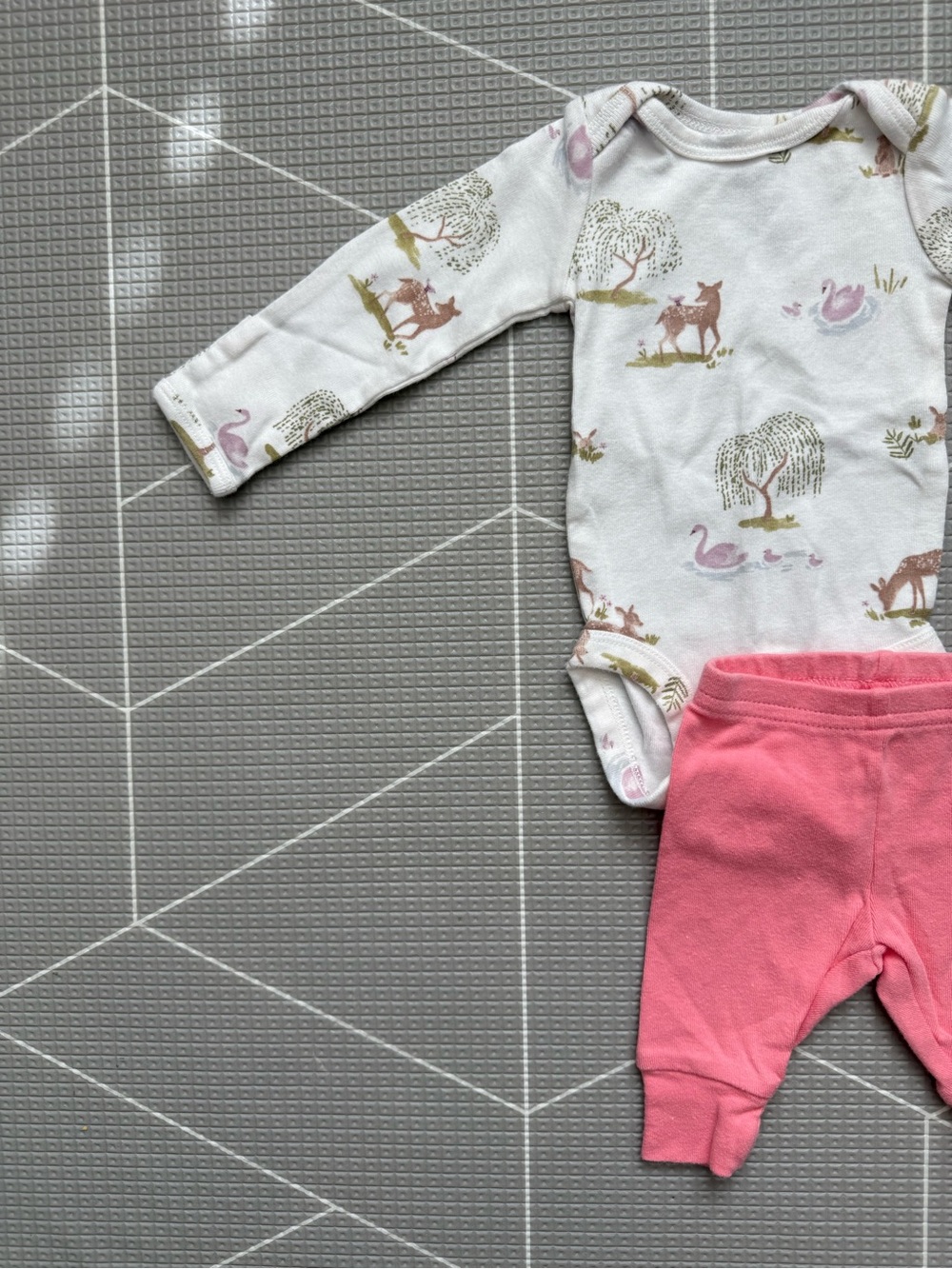 Carters|Baby girl matching set Floral & Animal Print Onesie with Pink Pants•NB